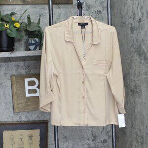 Sanctuary Womens Satin Pajama Shirt Top Button Up SY2726231 Almond Brown XL